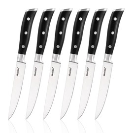 dearithe Steak Knives Set of 6,Black Full-Tang And Triple Rivet Fine-Edge Stainless Steel Sharp Blade Flatware Steak Knife Set, 5.0 Inches, For Tableware Kitchen, Dishwasher Safe
