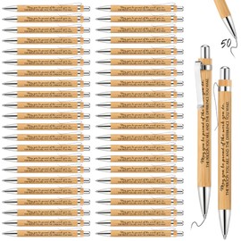 Fuutreo 50 Pcs Employee Appreciation Gift Bulk Inspirational Retractable Bamboo Pens Thankyou Wood Ballpoint Pen Gift for Vet Tech Medical Assistant Thanksgiving Teacher(Elegant Style)