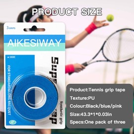 AIKESIWAY Tennis Racket Grip Tape - High-Tack PU Overgrip with Sealing Tape, Non-Slip & Sweat-Absorbent for Tennis & Badminton | Enhanced Control, Pro Performance & Long-Lasting（Pack of 3 (Blue)