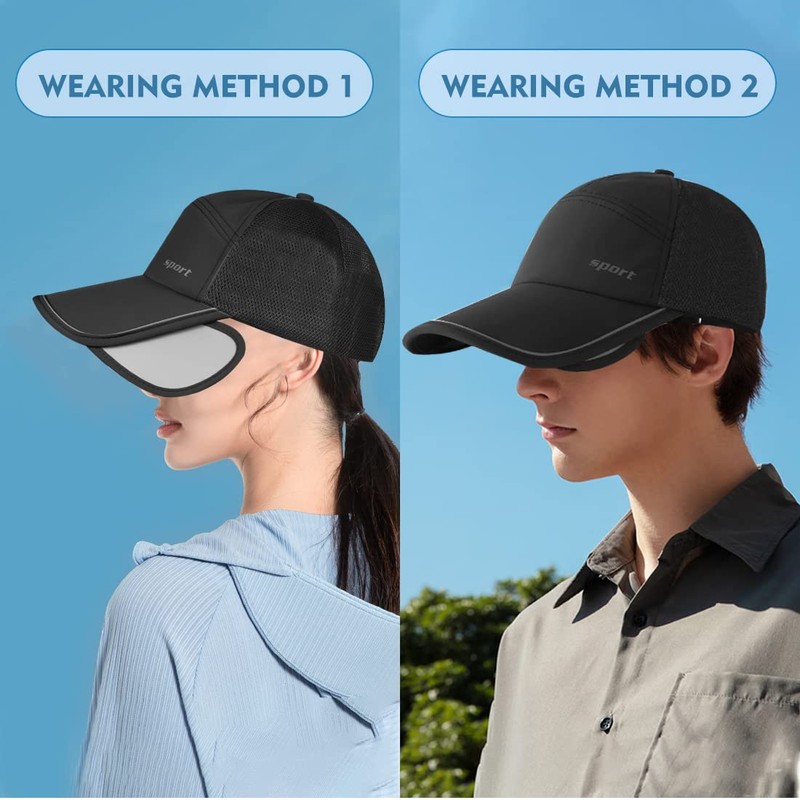 Sun Visor Hats Men, Adjustable Retractable Brim UV Protection Mesh