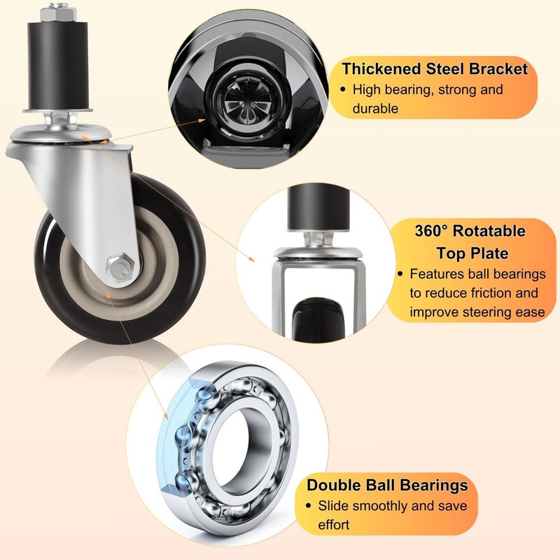 4 inch Prep Table Casters Set of 4 for Commercial