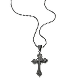 COOLSTEELANDBEYOND Unisex Gothic Black Circle Cross Pendant Necklace Stainless Steel for Men Women, 23.6 in Ball Chain
