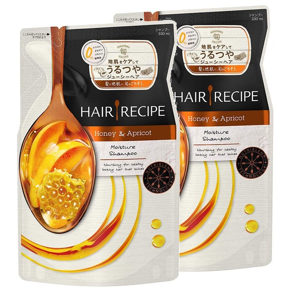 Hair Recipe [Bulk Purchase] Honey Apricot Enrich Moisture Recipe Shampoo Refill, 11.2 fl oz (330 ml) x 2 Packs