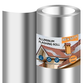 Aluminum Roll Flashing, 40'' x 50' Metal Roofing Roll for Roof and Garden, Prevents Roofing Stains, 0.019-inch/0.3 mm Thickness (26GA) Roof Strip for Moss and Mildew Prevention