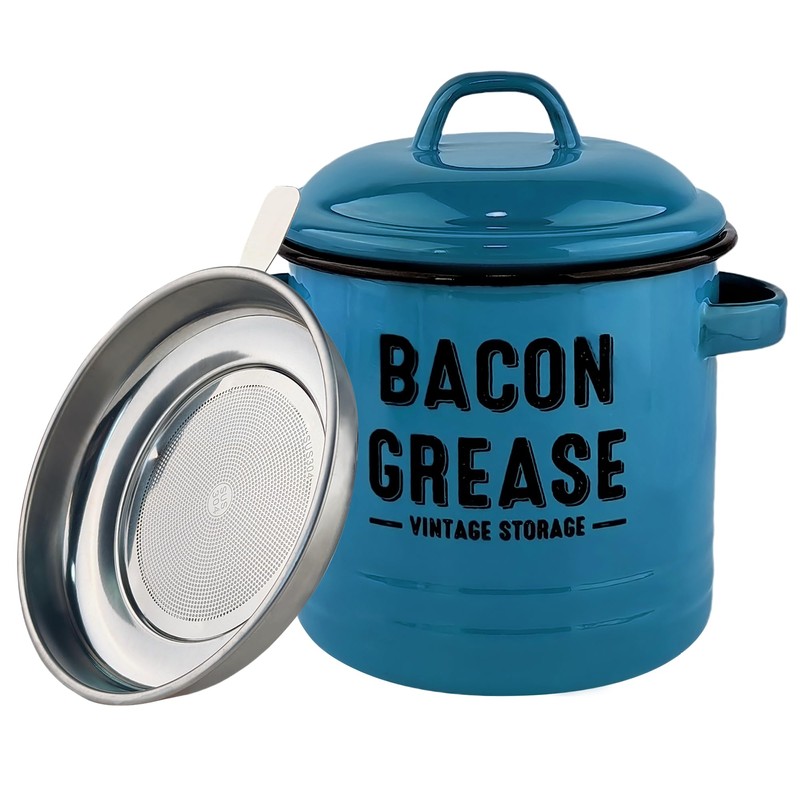 YOKODU 42oz Bacon Grease Container with Strainer,Enamel Ceramic Bacon Fat