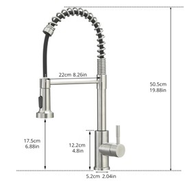 Commercial Brushed Nickel Kitchen Faucet with Pull Out Sprayer, Single Handle Single Lever Kitchen Sink Faucet, Brushed Nickel