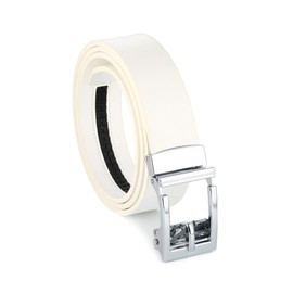 Gelante Genuine Leather Ratchet Dress Belt With Automatic Sliding Buckle - Minimalistic Style-Trim to Fit, White, Large (Fits Waist 28-42)