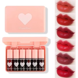 Miniling- Juego de 6 colores de tinte de labios, brillo de labios coreano, tinte de labios, mini lápiz labial líquido voluminizador, multiusos