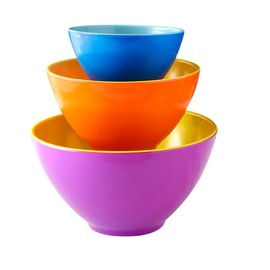 ienjoyware Colorful Melamine Mixing Bowls, Set of 3 - Two-Tone Nesting Design - Purple, Orange and Blue