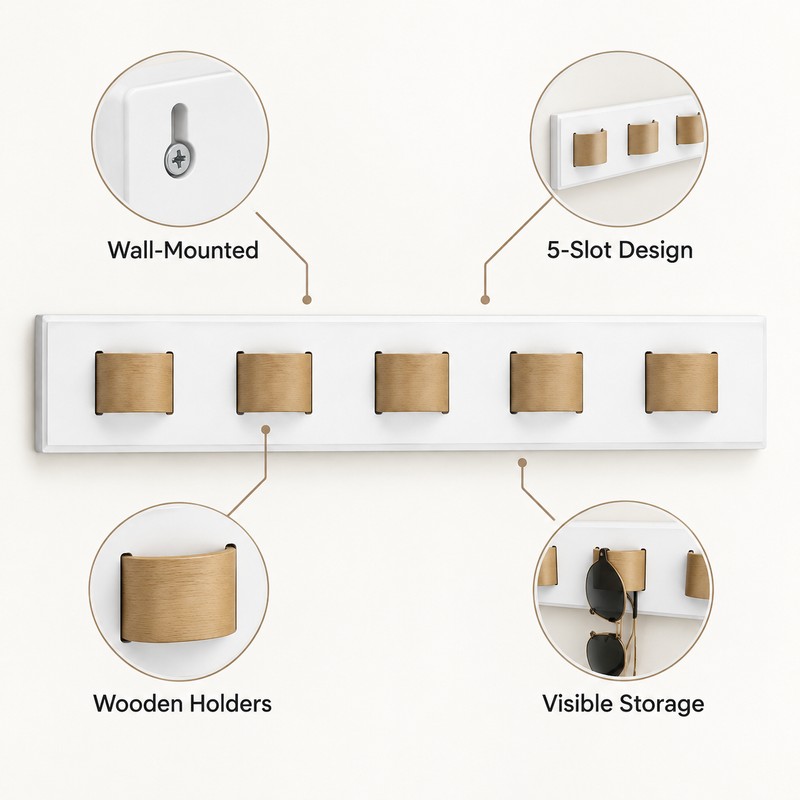 Wall Mounted Sunglasses Organizer for Eyewear Storage – Wooden Glasses