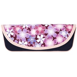 Komon Kobo 1207 Glasses Case Semi-Hard Glasses Case Futagoshi Crepe Kyoto Japanese Komono Edo Komon, Mai Cherry Blossom (Purple)