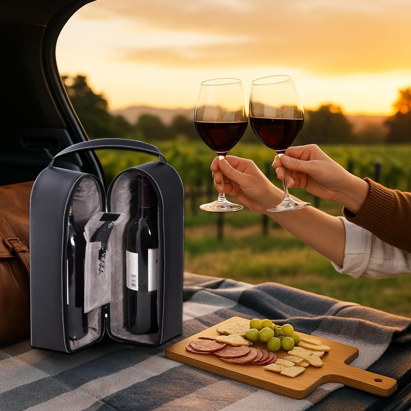 Bey-Berk Black Leather Wine Bottle Carrier – Travel Tote Bag