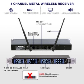 LyricLoom Professional Wireless Microphone System 4 Channel, 4 Metal Handheld Karaoke Microphone Wireless, Vocal Dynamic Cordless Microphnes for Singing and Karaoke, Speaker,chrush,Long Range 300ft