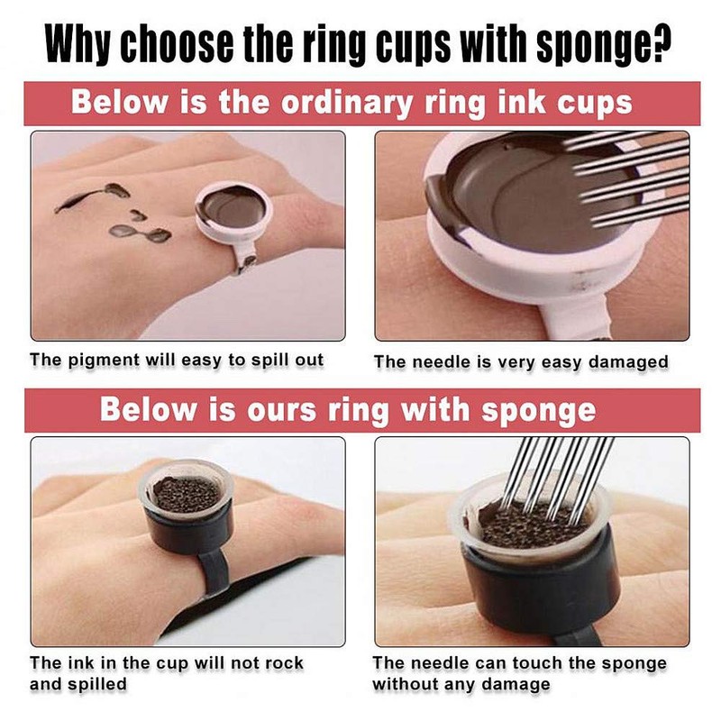 Tattoo Ink Ring Cups - Autdor 50Pcs Microblading Pigment Glue