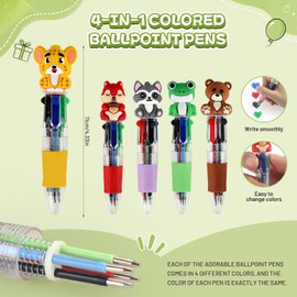 UJSGGA 24 PCS Cute Animal Multicolor Pens, 4 Color Retractable Ballpoint Pen Set, Novelty Animal Pens for Party Favors, Classroom Rewards, Goodie Bag Fillers, Cute Stationery Supplies