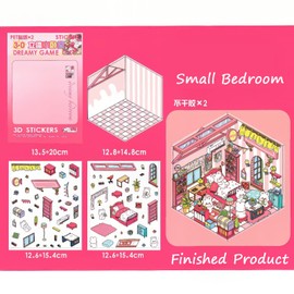 DIY 3D House Stickers for Kids & Adults - 4 Sets Isometric Miniature Room Sticker Book, Cute Cartoon Animal Stickers, Creative Craft for Stress Relief, Home Decoration, and Fun Activity