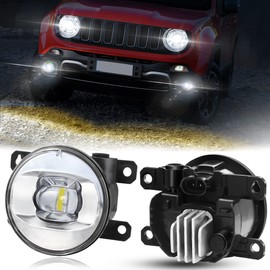 Cawanerl 3.5 Inch LED Lens Fog Lights for Jeep 2017-2019 Compass, 2015-2020 Renegade, 2014-2016 Cherokee, Lincoln 2007-2015 Navigator, 2005-2006 LS, Front Bumper Driving Offroad Fog Lamp