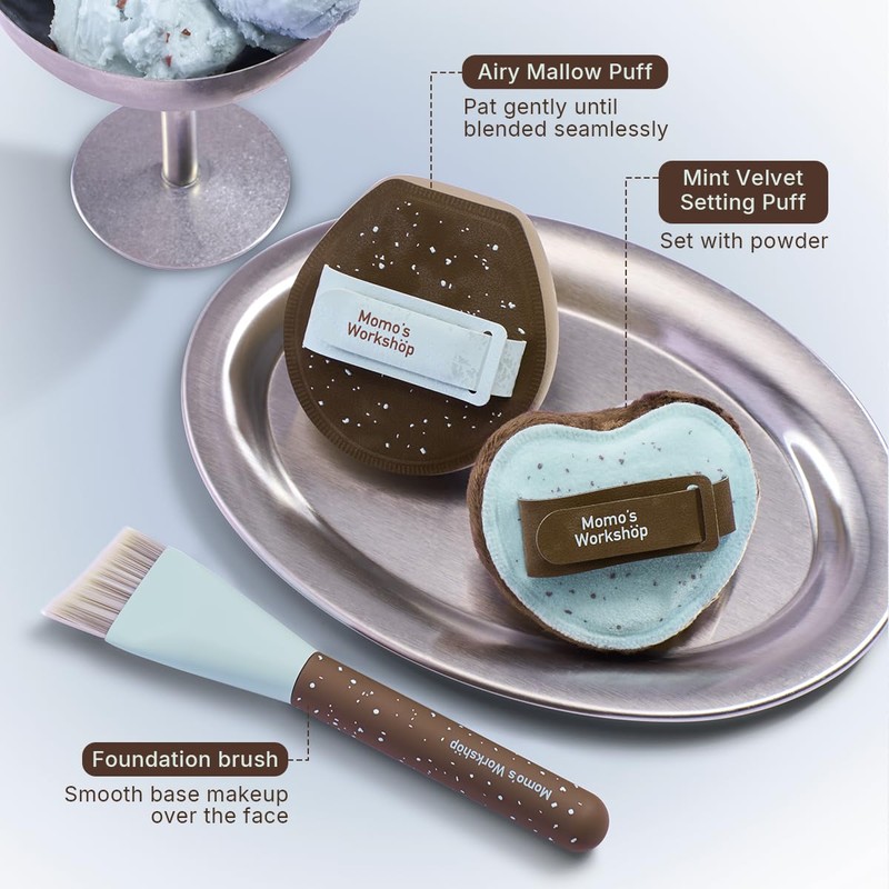 Choco Mint Trio Fishtail Brush and 2 Makeup Puffs