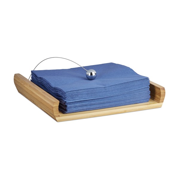 Relaxdays Bamboo Napkin Holder, HxWxD: 3.7 x 21.7 x 21.7 cm, Ball as Weight, Wood, Napkin Stand, Natural Brown