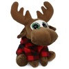 DolliBu Sparkle Eyes Moose Stuffed Animal with Plaid Red Hoodie