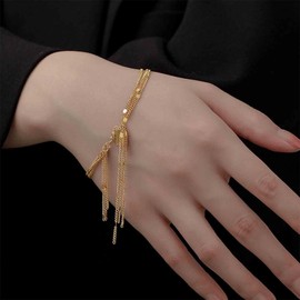 Aneneiceera Vintage Layered Chain Bracelets Gold Thin Chain Hand Bracelet Minimalist Hand Chain Bracelet Multilayer Bracelets Chain Jewellery for Women, Zinc