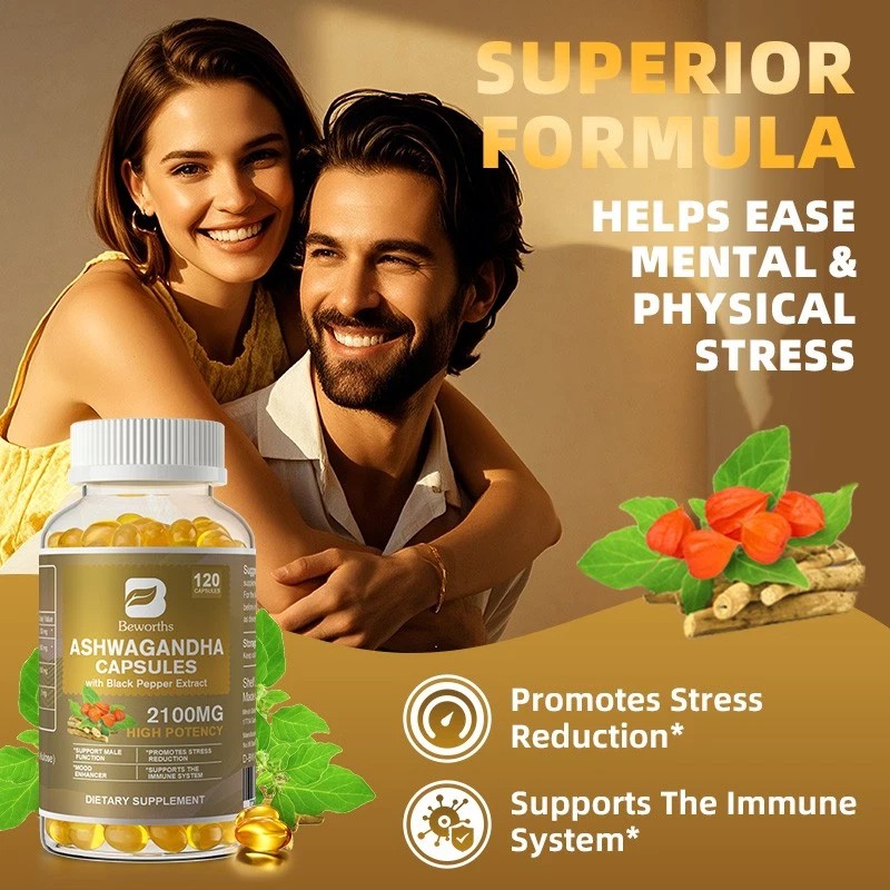 B Beworths Organic Ashwagandha Capsules 1050 MG with Black Pepper