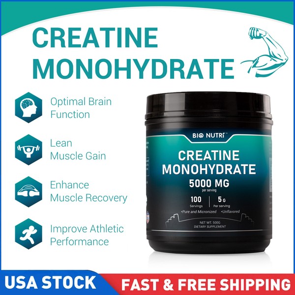 BIO NUTRI Pure Creatine Monohydrate 500g Powder (Micronized) 100 Servings