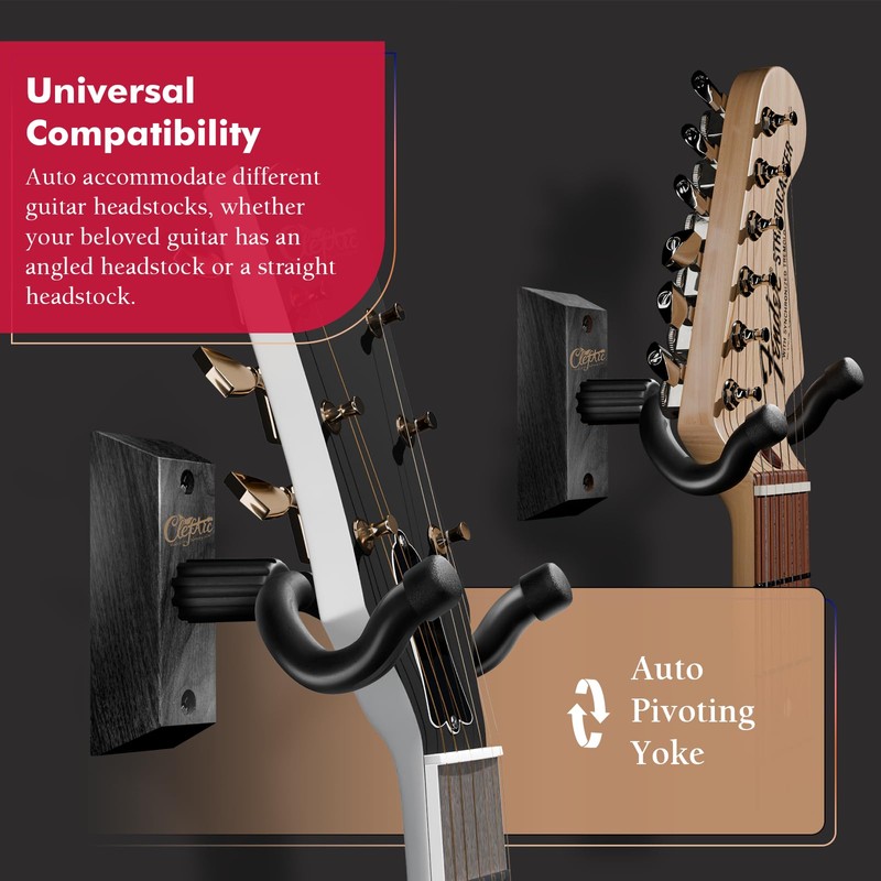 ClefArc 3 Pack Guitar Wall Mount, White Hardwood Guitar Wall