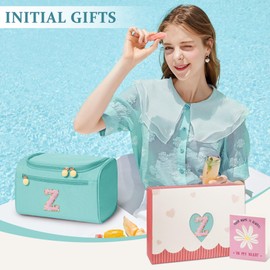 COSHAYSOO Christmas Valentines Galentines Day Fall Travel Gifts for Women Friend Sister Bestie Happy Birthday Party Favor Present, Large Hanging Toiletry Bag Skin Care Toiletries Teal Blue Letter Z