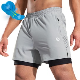 Nepest Men's Mountain Bike Shorts 4D Padded Cycling Bicycle Biker Riding Gel MTB Shorts Zip Pockets Light Grey M