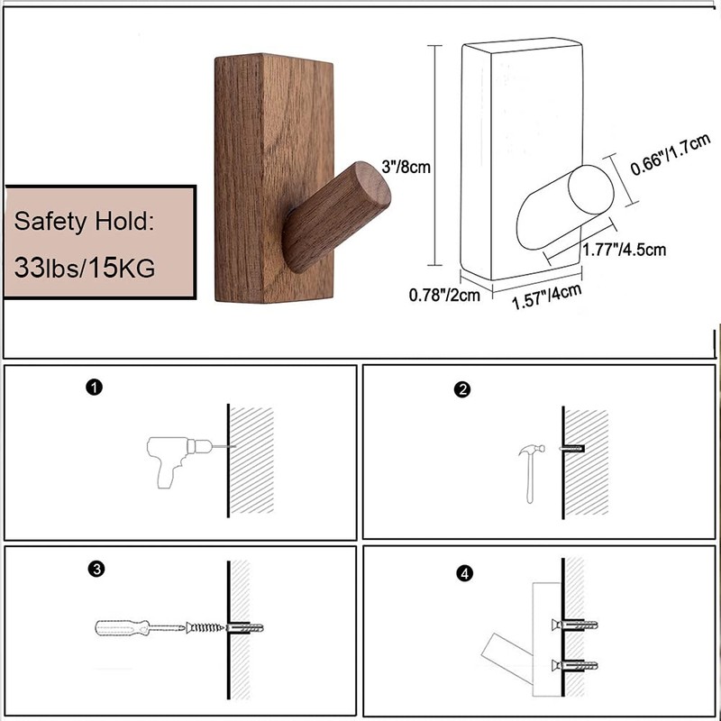 Ditind 3 Pack Wood Wall Hooks Hat Rack, Wooden Coat