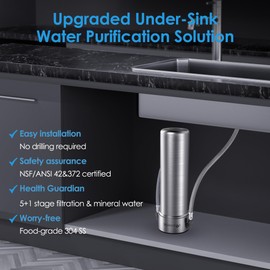 Waterdrop AS13 Under Sink Water Filter System, Reduces Lead, Chlorine, Bad Taste & Odor, PFAS, NSF/ANSI 42 Certified, No Drilling Required 6 Stage Stainless Steel Under Sink Water Filtration System
