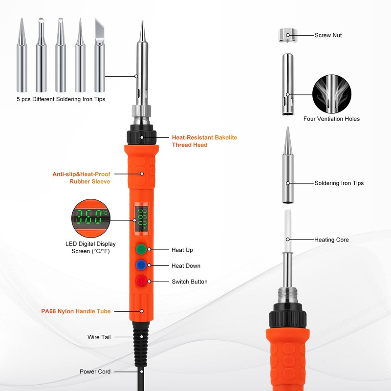 Soldering Iron Kit,120W Adjustable Temperature 180°C-500°C Soldering Kit,Welding Tools with
