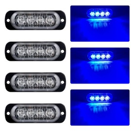 KaiDengZhe 4pcs Ultra Thin 4LED Emergency Warning Lights Blue Hazard Flashing Strobe Light Side Warning Light Beacon Light Universal for 12-24V Vehicle Truck Trailer Caravan Camper Motorcycle Van