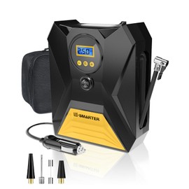 E-SMARTER Tyre Inflator Air Compressor, Car Tyre Inflator 12V, Car Tyre Pump with Memory Function, 3 Nozzle Adaptors, 20L/min Fast Inflation Car Pumps for Tyres, Car Pump for Car, Bike, Ball