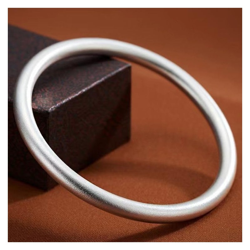 925 Silver Matte Solid Bracelet Women's Plain Loop Bracelet Bead