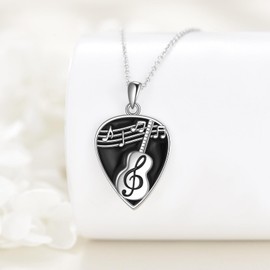 JBAERD Guitar Pick Necklace 925 Sterling Silver Guitar Pendant Necklace Music Jewelry Gifts for Men Women