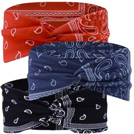 Aquamie Hair Band, Paisley Pattern, Wide, Fashionable, Sweatproof, Sports, Face Wash, Turban, Set of 3 Colors, Set (B Set)
