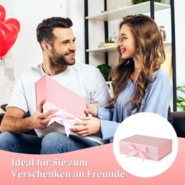 Gift Box with Bow, 23 x 17 x 7 cm, Magnetic Gift Box with Lid, Foldable Gift Box, Decorative Box, Gift Packaging Box, for Birthday Parties, Holiday Banquets, Weddings (Pink)