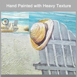 Beach Chair Canvas Wall Art: Seascape Quiet Wave Grass Straw Hat White Sailboat Artwork Painting Picture for Living Rooms (24"W x 18"H,Multi-Sized)