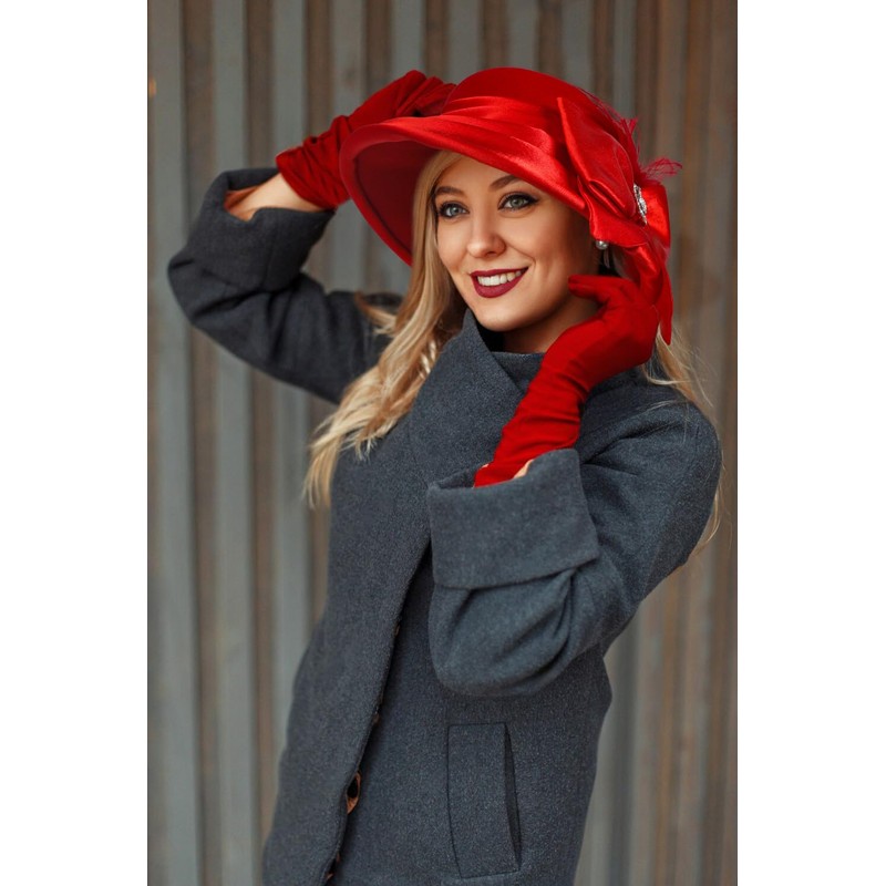 Women 100% Wool Winter Felt Hat Wide Brim Cloche Church