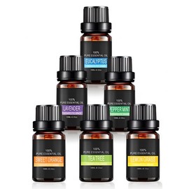 E T EASYTAO Aceites Esenciales de Aromaterapia 6PCS, 100% Natural, para Difusores, Hacer Velas Aromaticas y Jabón(Lavanda, Árbol de Té, Eucalipto, Hierba de Limón, Naranja, Menta Incluida, 6x10ML)