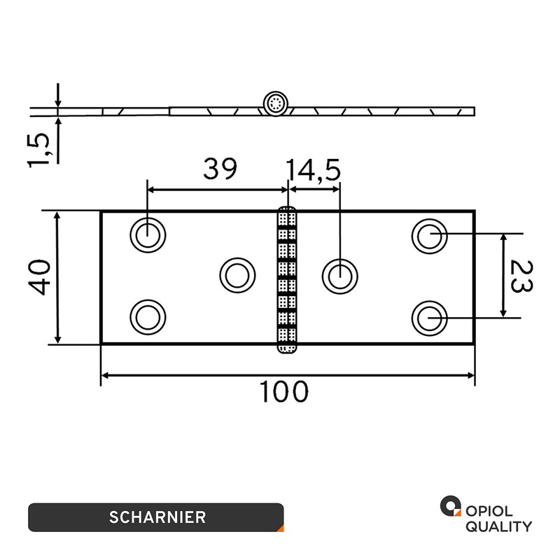 OPIOL QUALITY® Hinge Punched 100 x 40 mm Stainless Steel