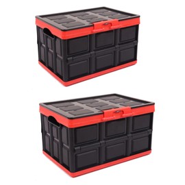KINGCAV Plastic Durable Cargo Storage Box Weathertight Foldable Storage Trunk Organizer Box Secure Snap-on Lid Car Trunk Organizer Collapsible Storage Box for Camping Store 2Pcs