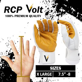 RCP Volt Baseball and Softball Batting Gloves – Rip and Tear Resistant – Reinforced Crotch, Super Grip Extended Cuff, Padded Protection, Adjustable Sizes, Guantes de bateo