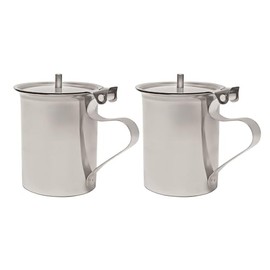 Stainless Steel Creamer Dispenser with Handle, 10 oz, Flat Lid Stackable, Mirror Finish (2, Non Stackable Server)