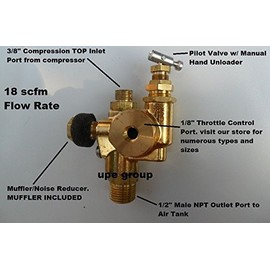 Air Compressor Pilot Check Valve Unloader Combination Discharge 3/8" Compression TOP Inlet x 1/2" Male NPT Outlet All in ONE Valve for Gas Powered COMPRESSORS (140-175 PSI)