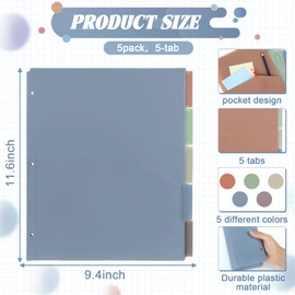 5 Sets 5 Tab Binder Dividers with Pockets for 3 Ring Plastic Binders 8.5 x 11 Inches 3 Hole Punched Page Dividers Sturdy Colorful Dividers for Office School Business Home Organizer (Boho Color)