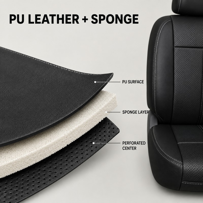 Black PU Leather 2+1 Van Front Seat Cover Set with