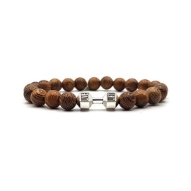 Kardinal.Weist wooden bead bracelet with live lift dumbbell bead, yoga bracelet for men and women, bodybuilding jewellery, energy bracelet., Base Metal